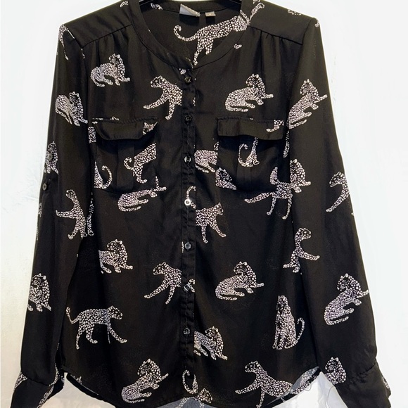 New York & Company Tops - New York & Company Black Shirt with White Leopard Design, Size M “see pictures”